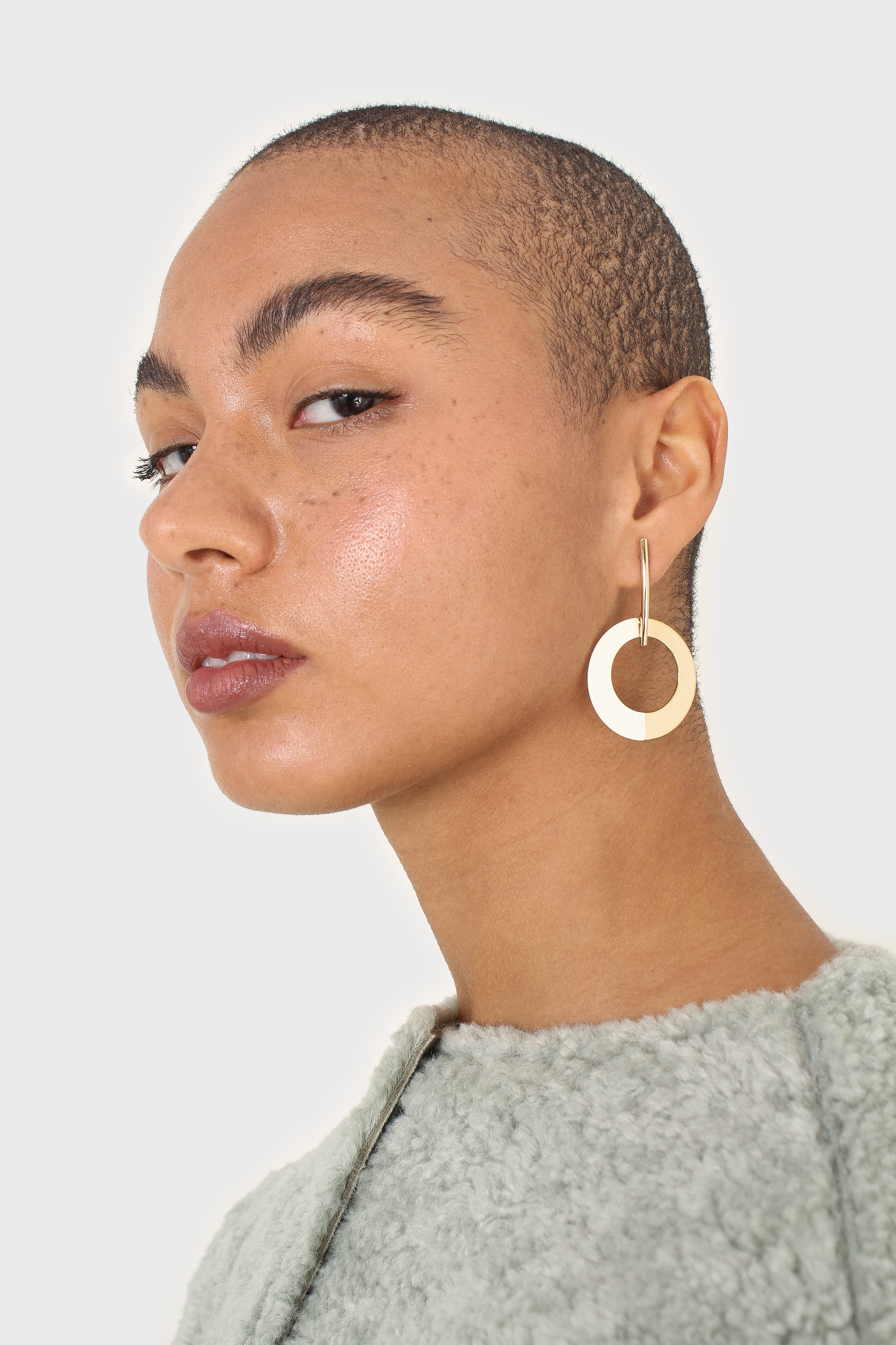Gold and ivory half and half circle earrings