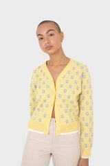 Yellow and blue intarsia daisy cardigan