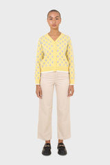 Yellow and blue intarsia daisy cardigan