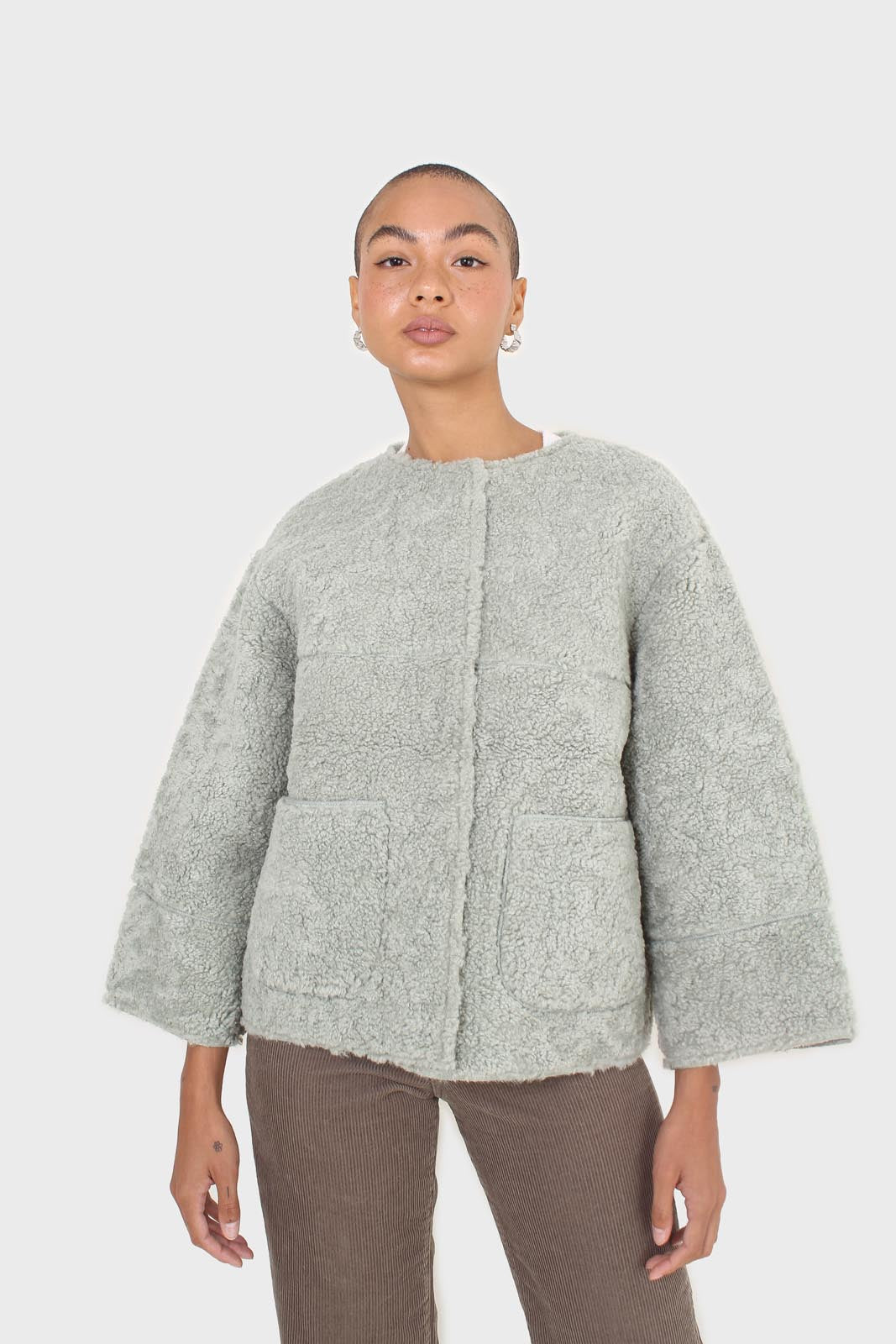 Mint oversized pocket teddy jacket