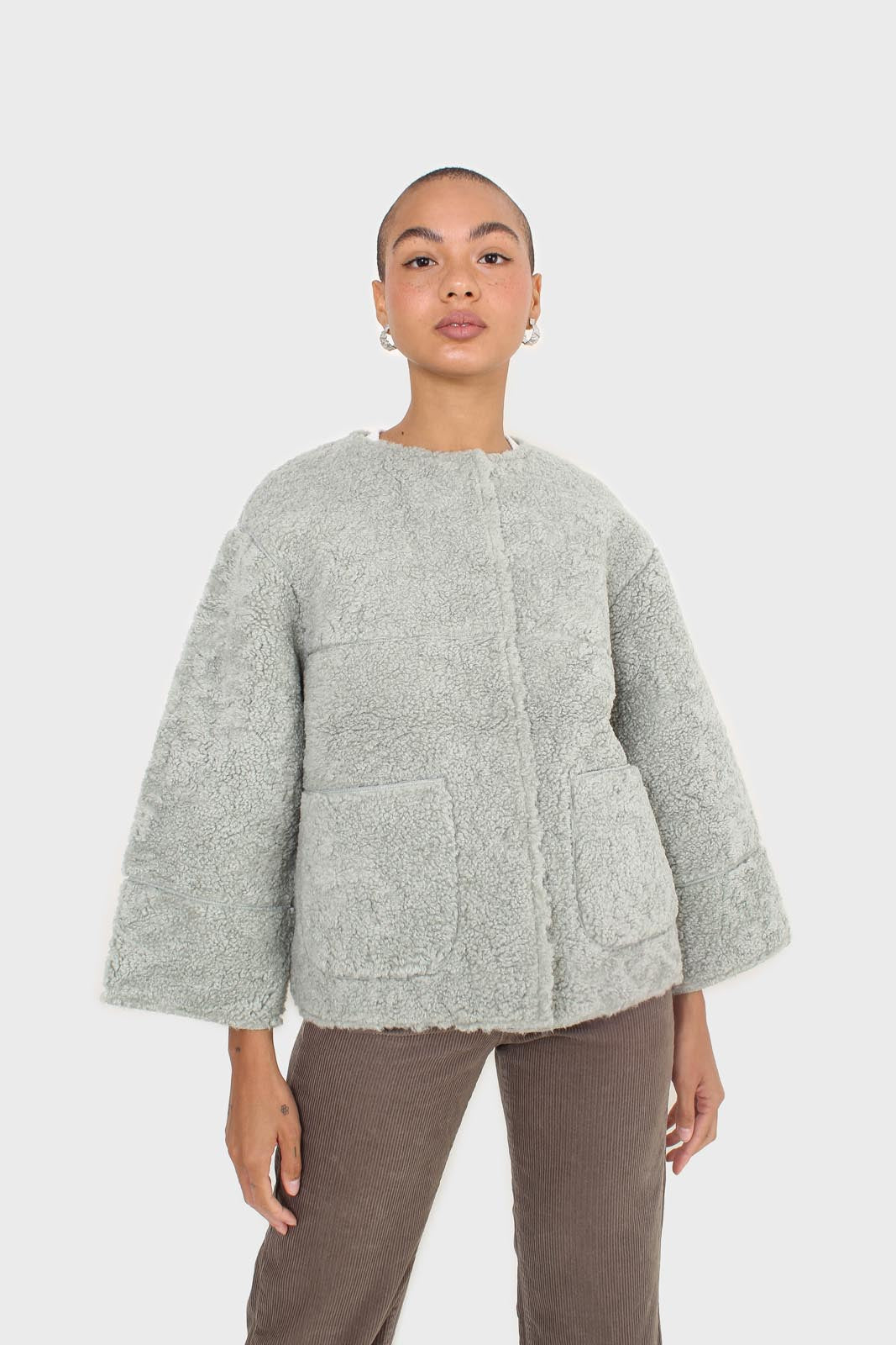 Mint oversized pocket teddy jacket