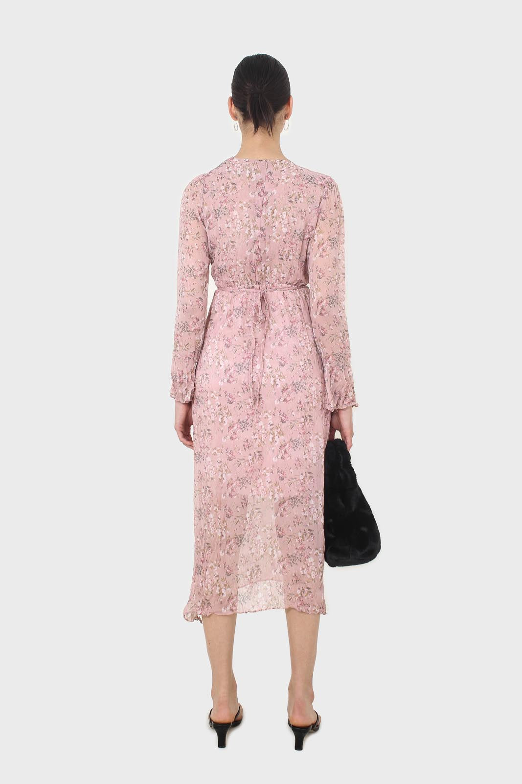 Dusty pink creased effect midi dress