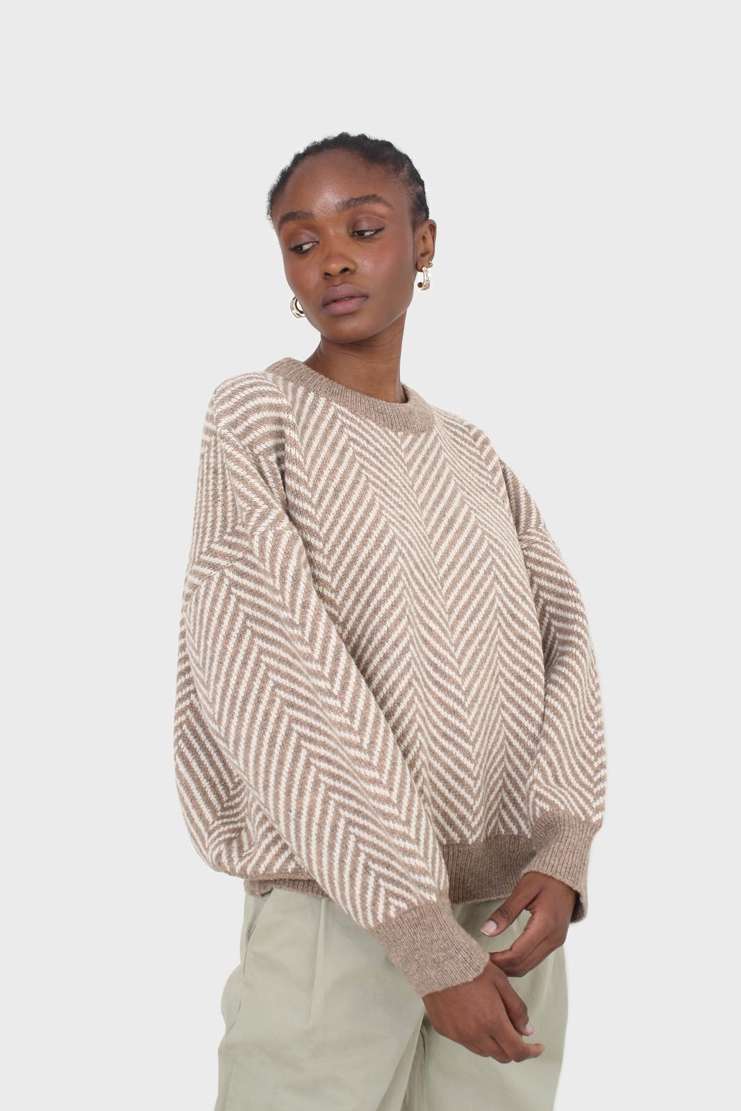 Brown and ivory herringbone jumper