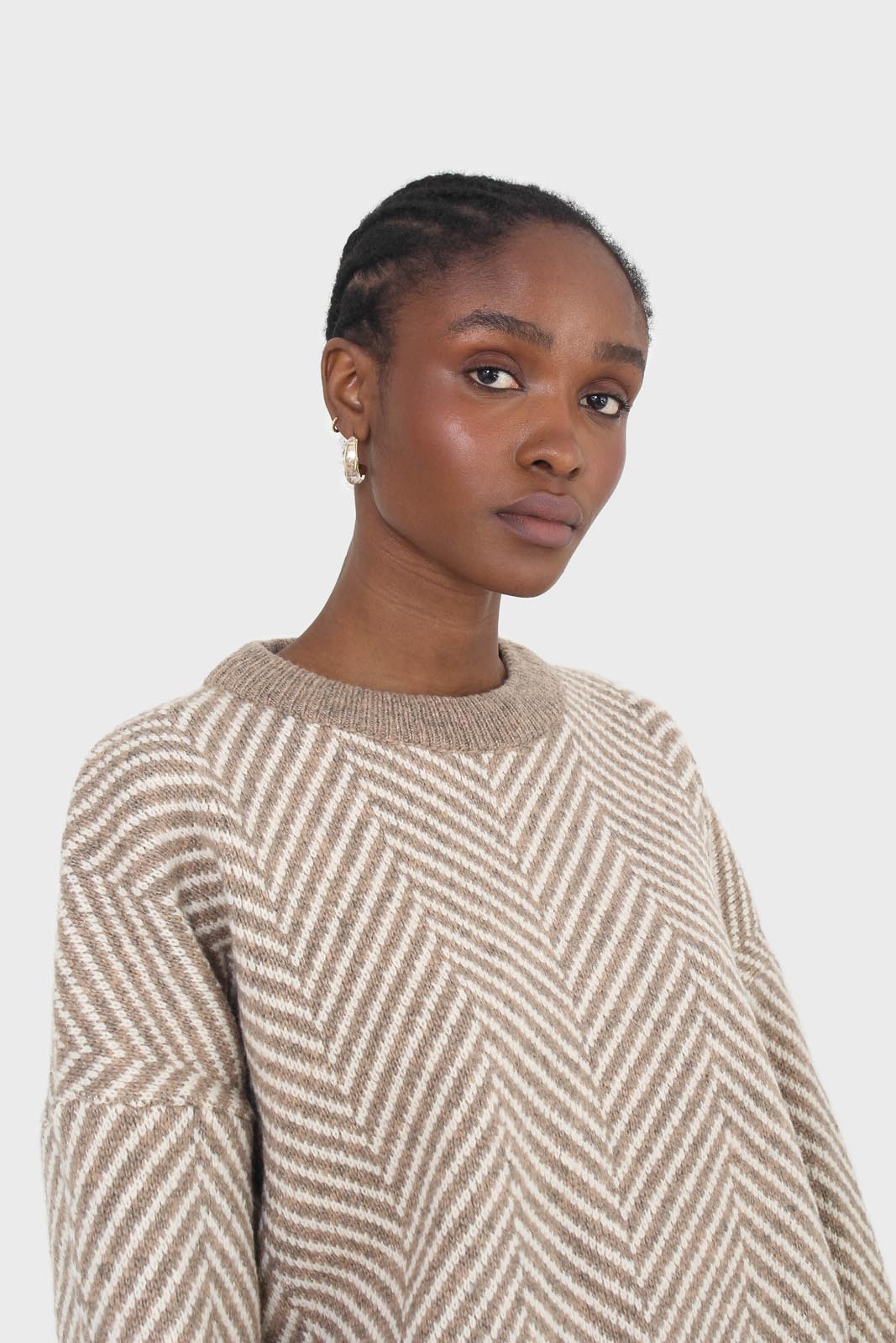 Brown and ivory herringbone jumper