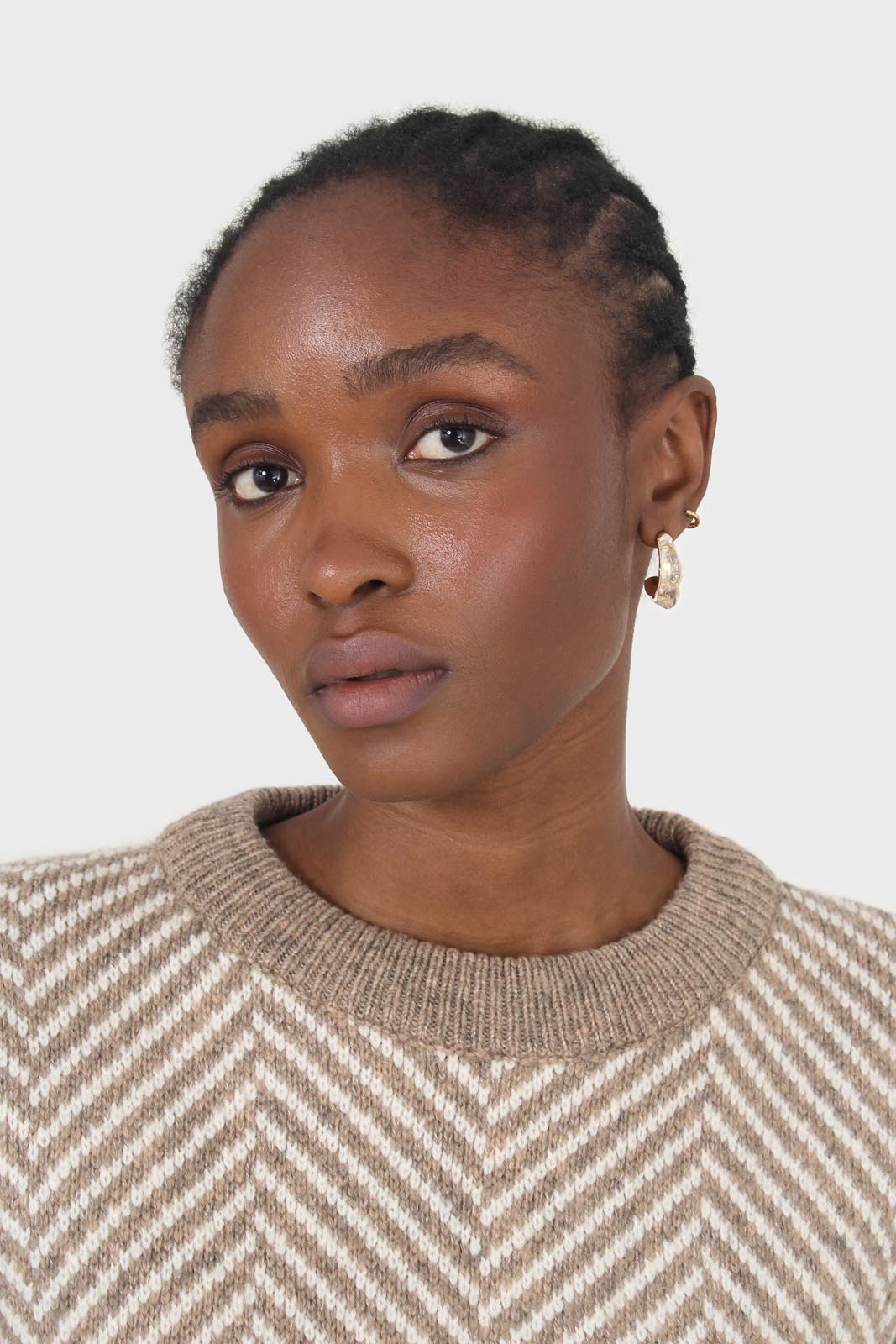 Brown and ivory herringbone jumper