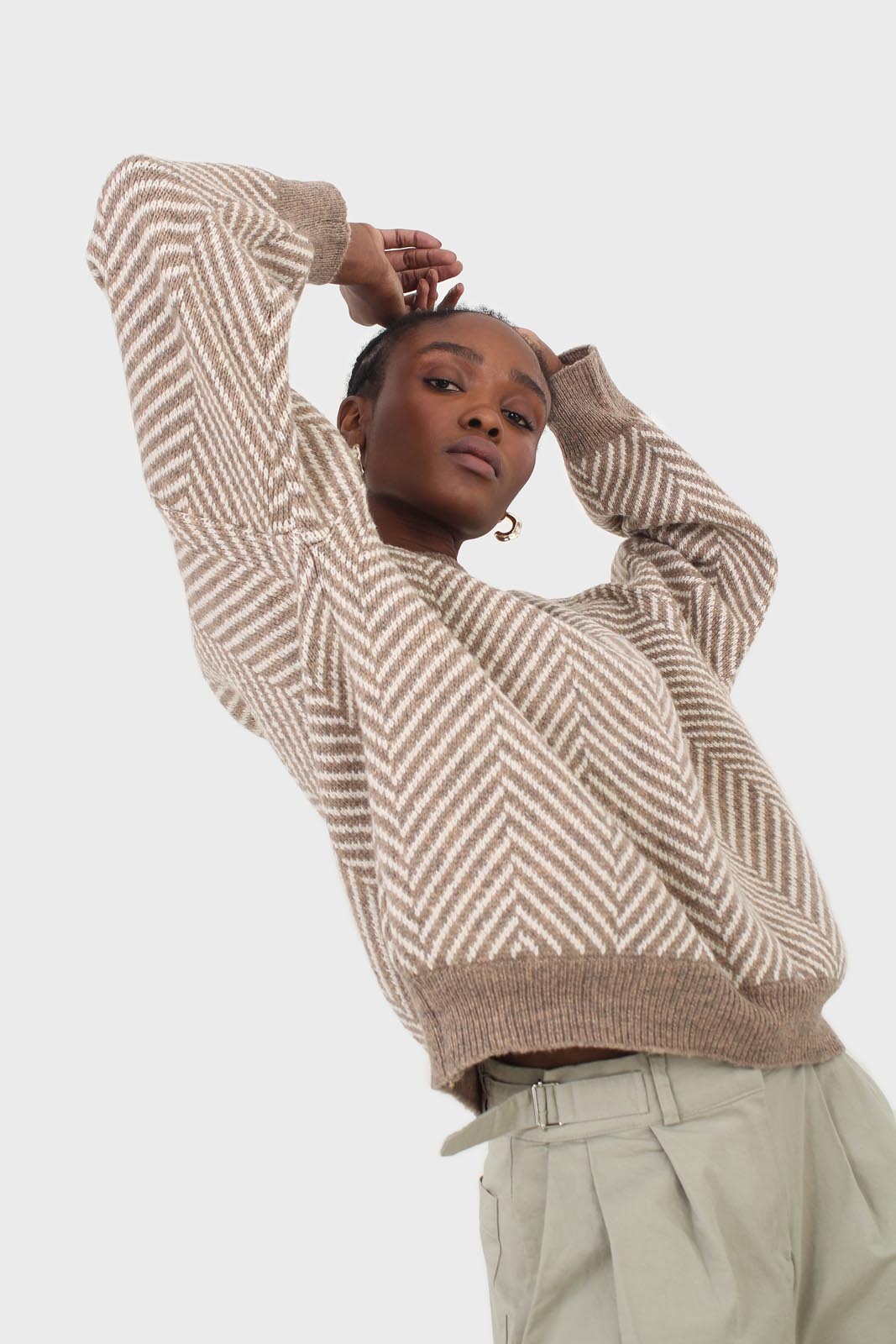 Brown and ivory herringbone jumper