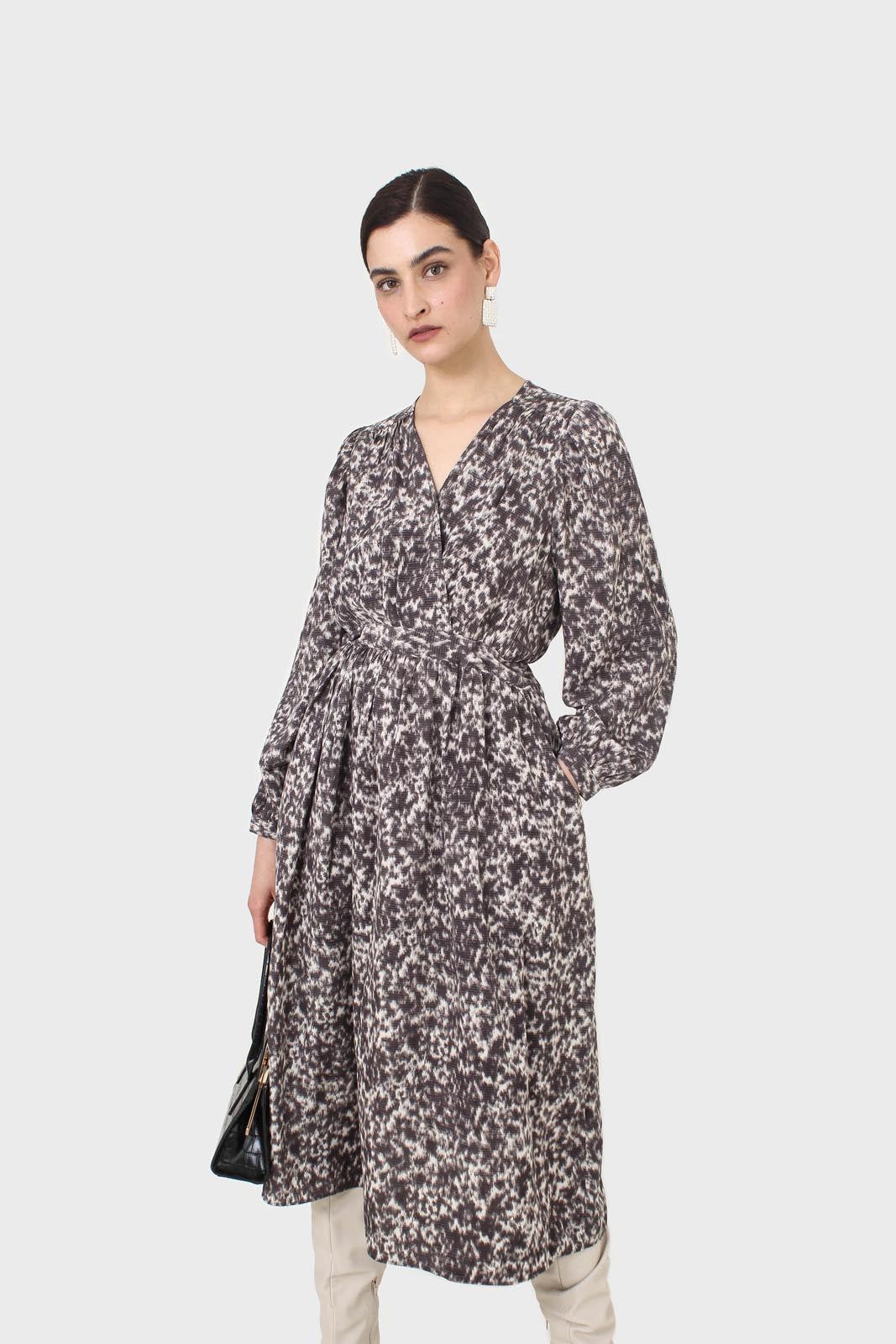 Grey and ivory dapple print maxi dress