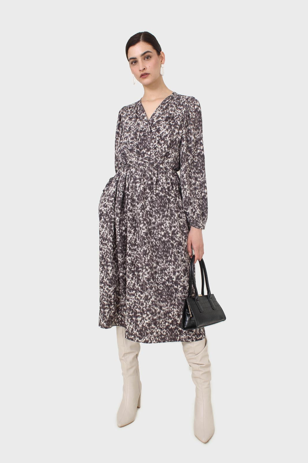 Grey and ivory dapple print maxi dress