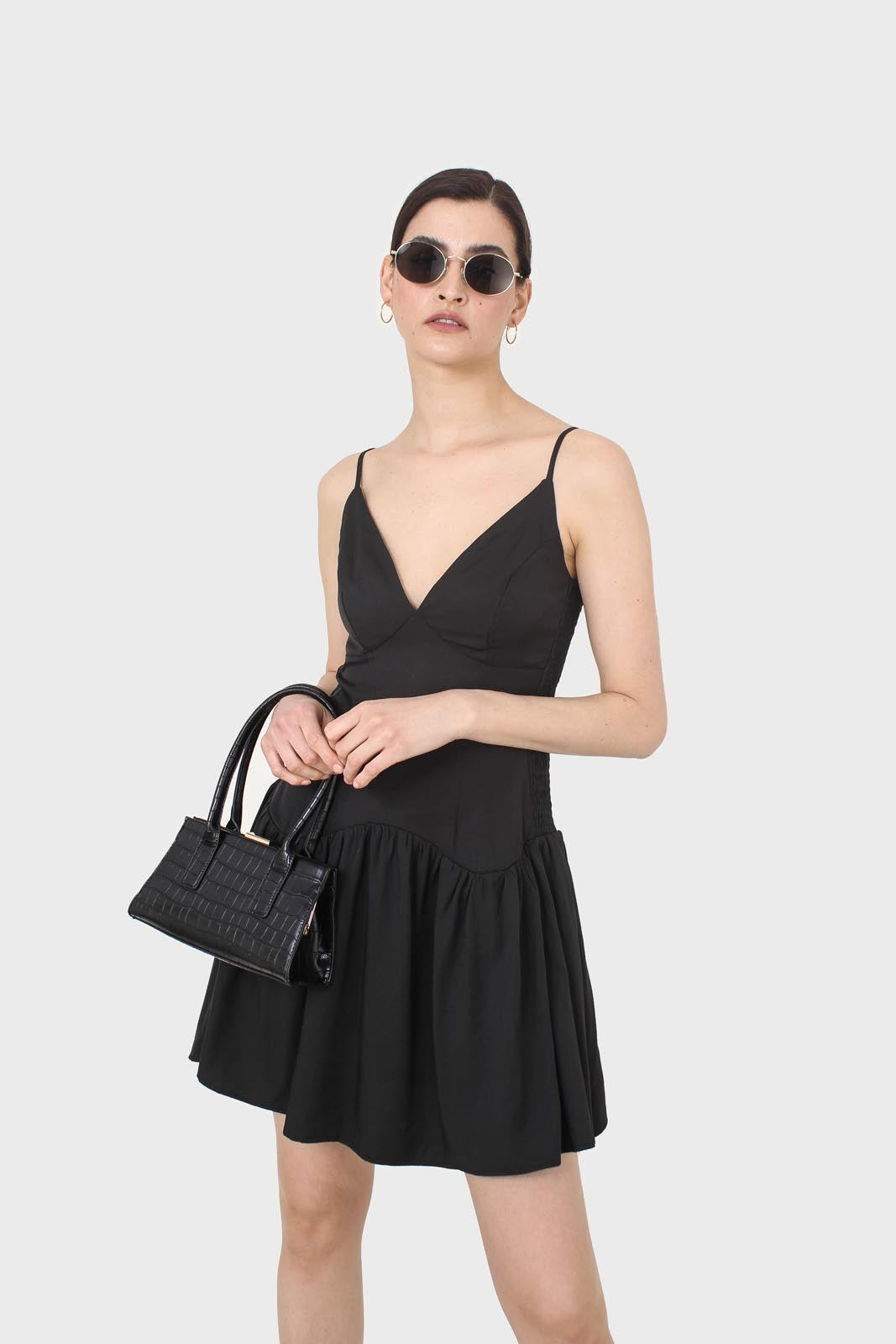 Black spaghetti strap tie back mini dress