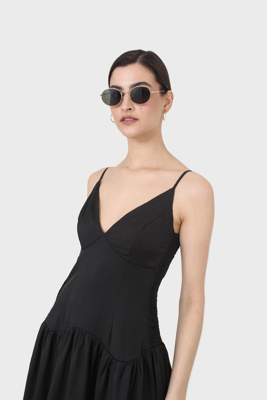 Black spaghetti strap tie back mini dress