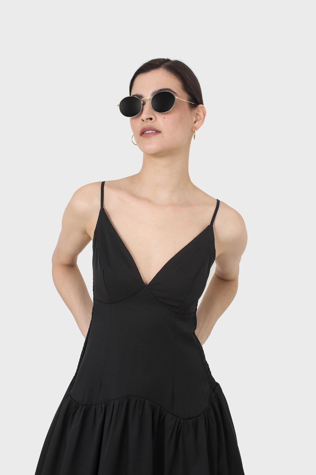 Black spaghetti strap tie back mini dress
