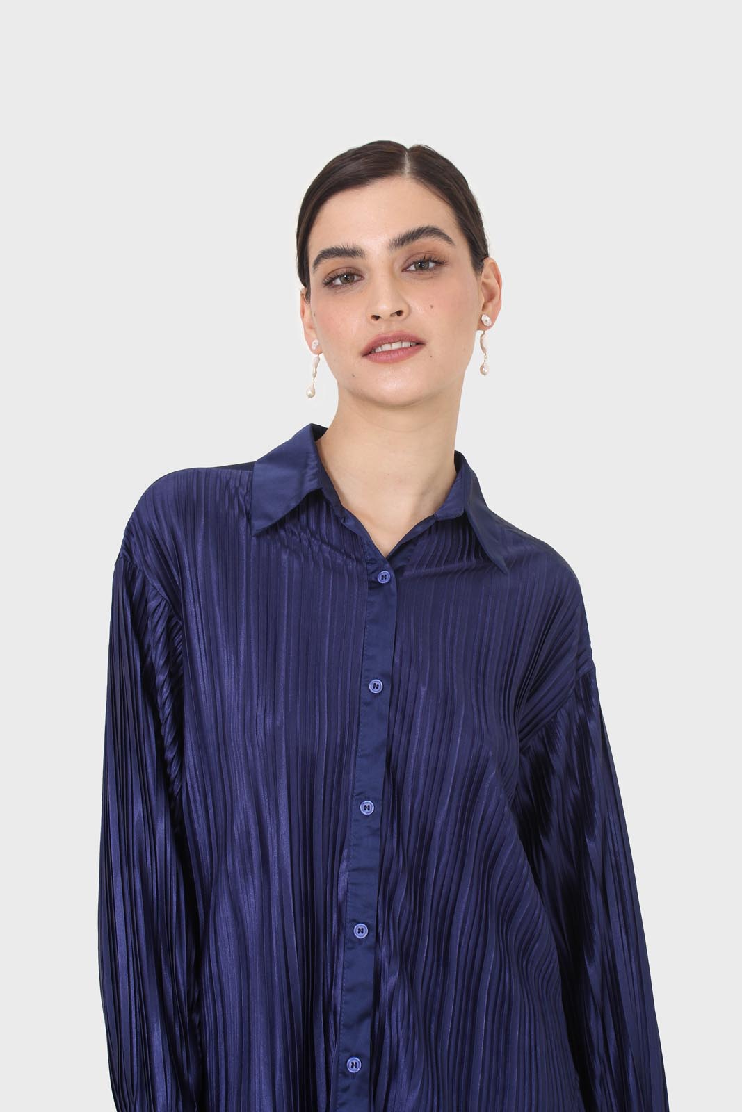 Navy micro pleat top