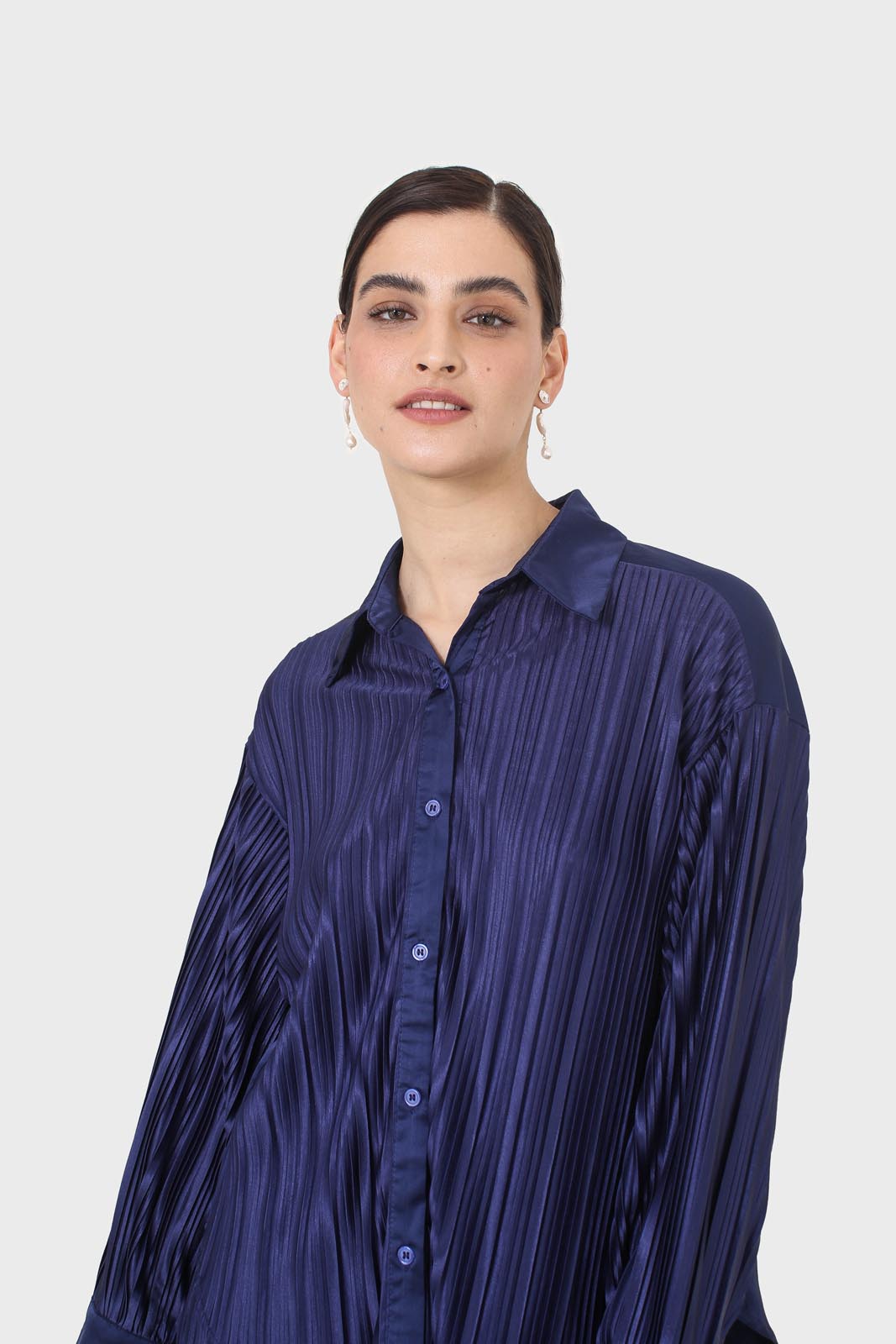 Navy micro pleat top