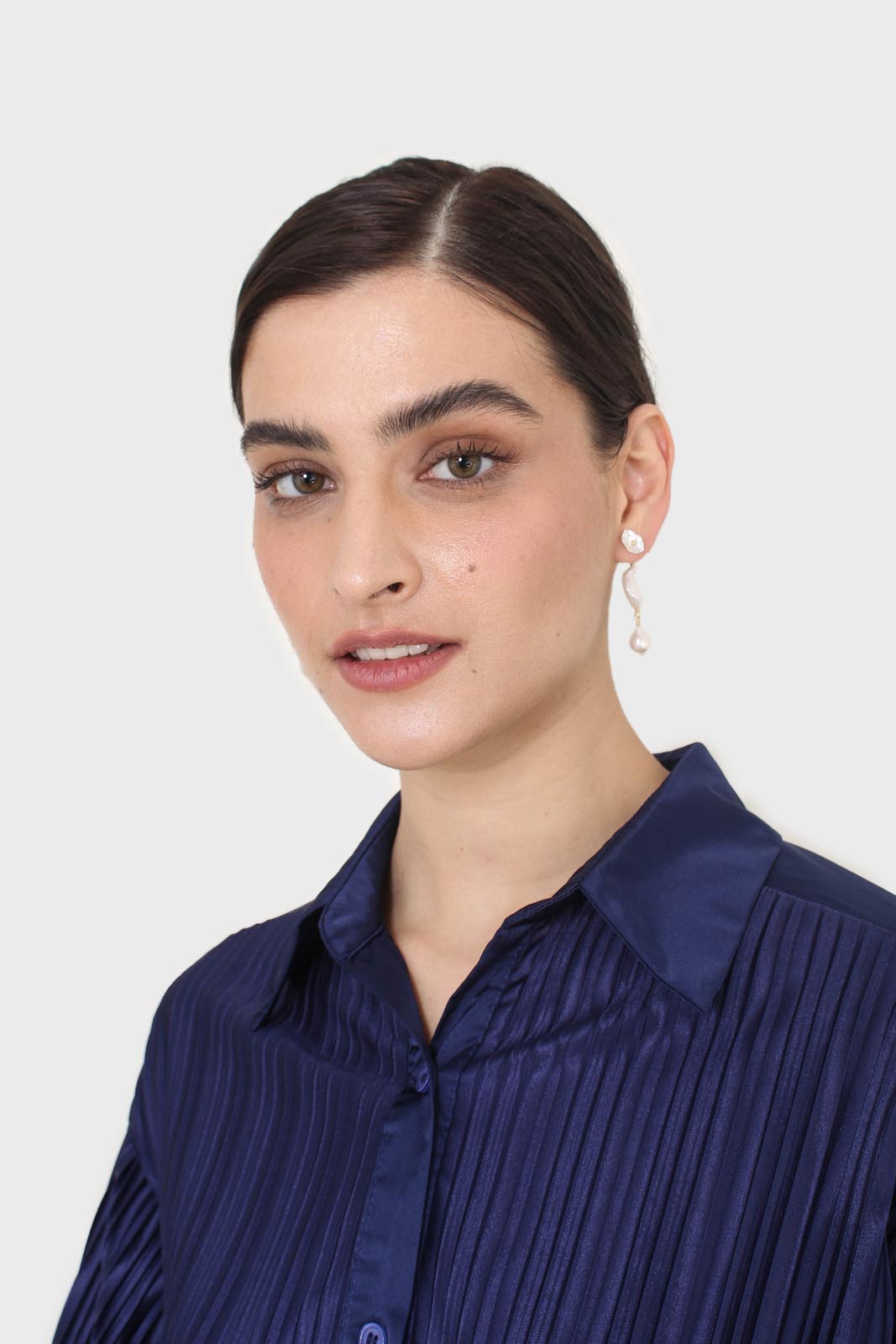 Navy micro pleat top