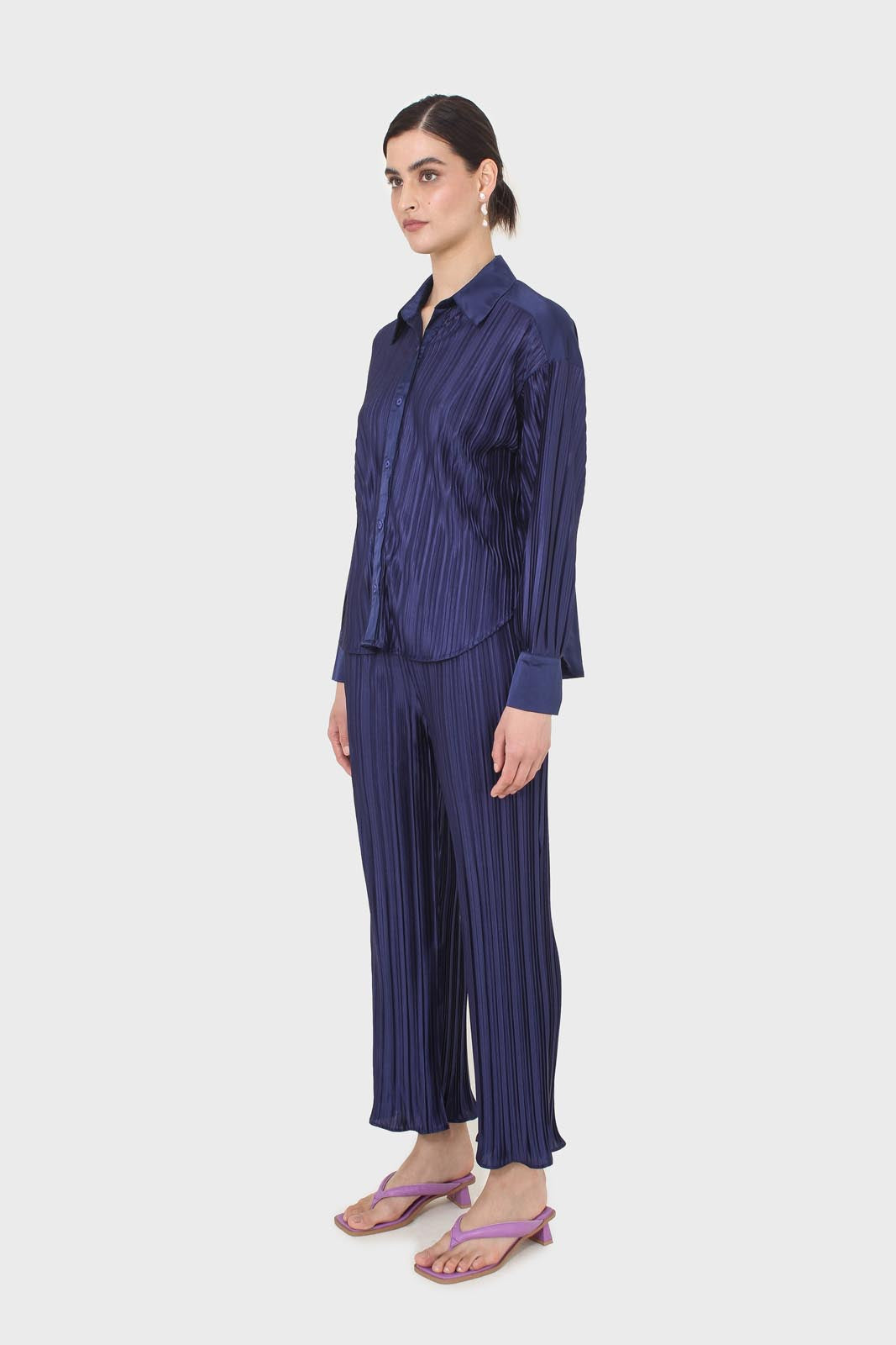 Navy micro pleat trousers