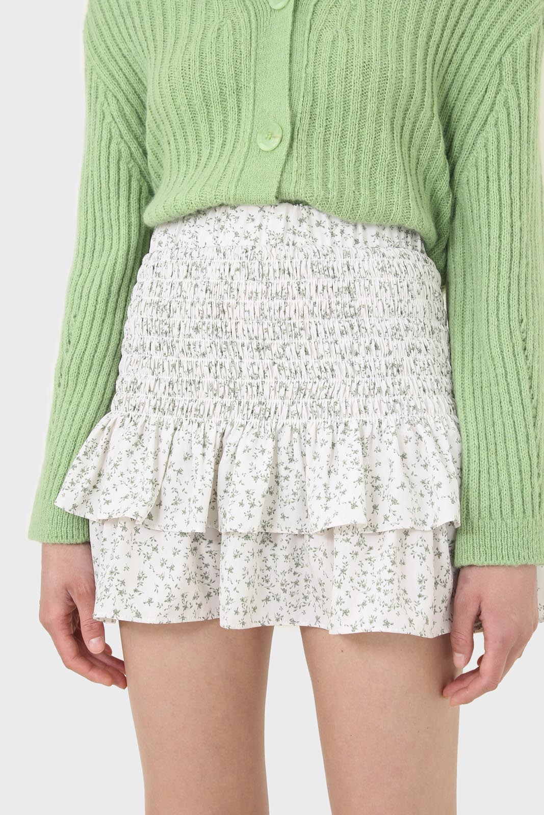 Ivory floral high rise tiered mini skirt