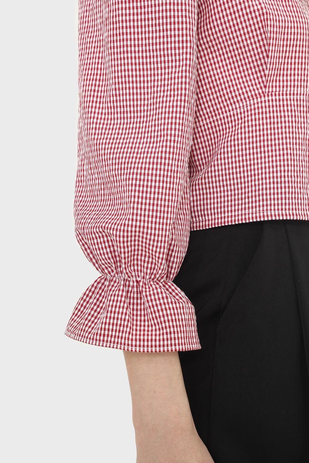 Red and ivory gingham large collar blouse