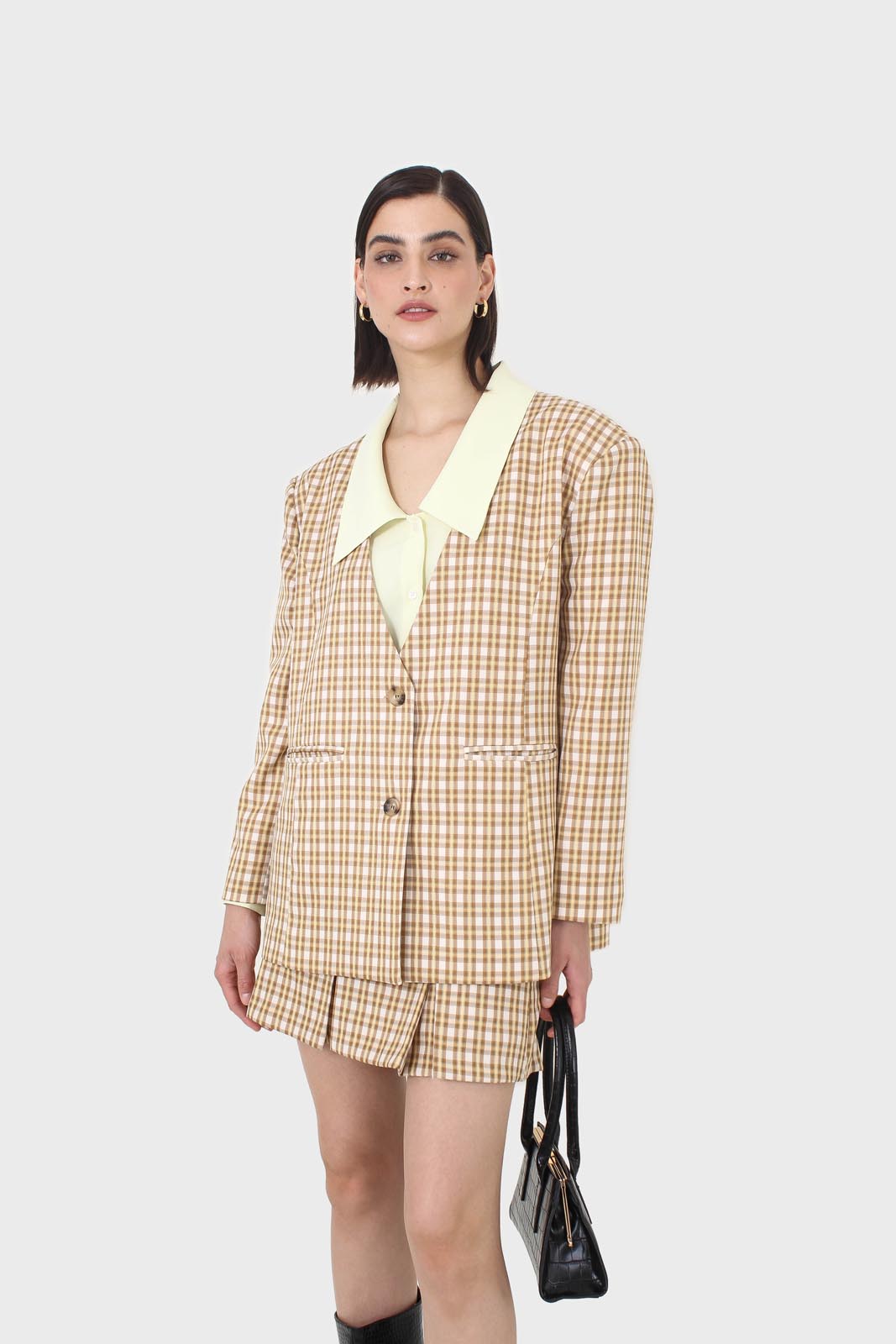 Yellow and camel checked blazer