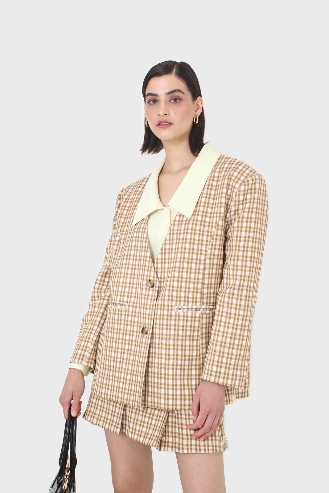 Yellow and camel checked blazer