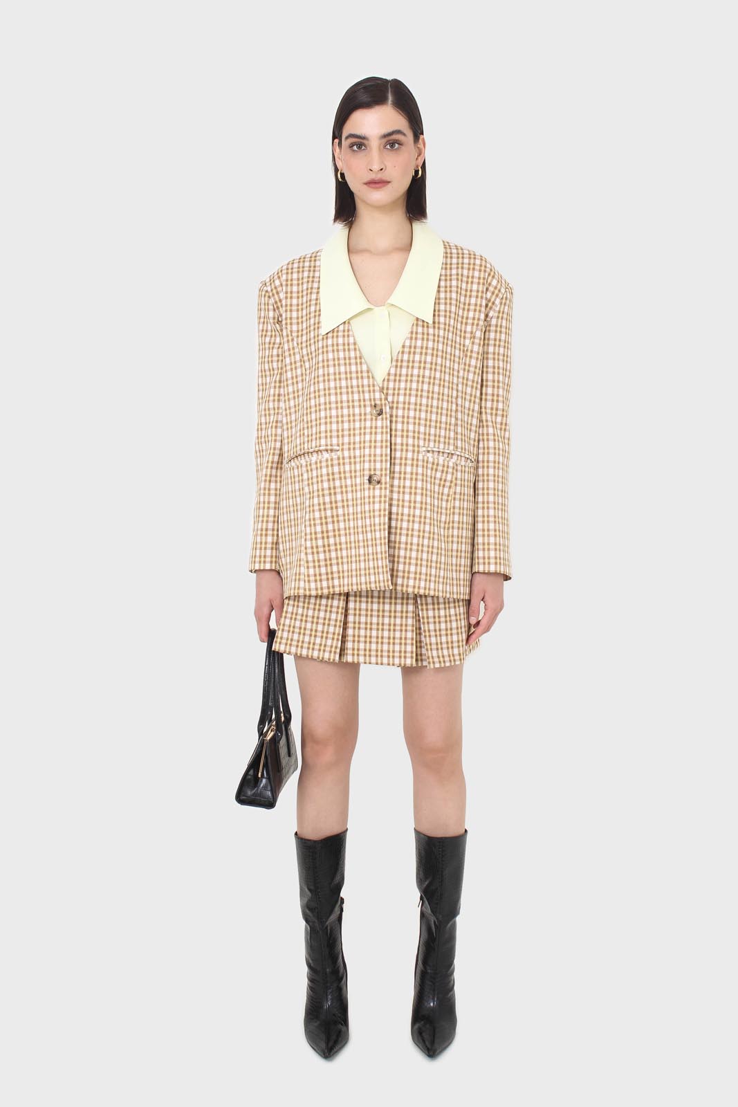 Yellow and camel checked skirt