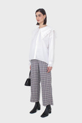 White large pointed collar cotton blouse