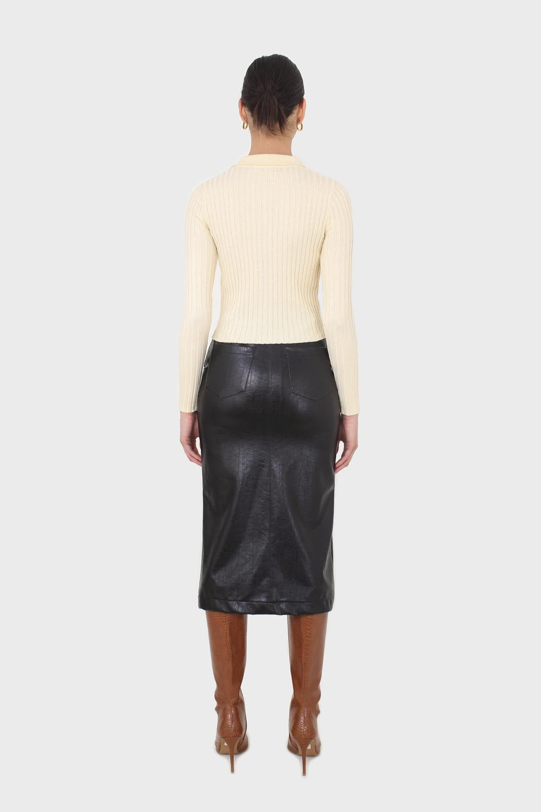 Pale yellow zip up fitted knit top