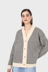 Ivory and black herringbone cardigan