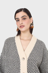Ivory and black herringbone cardigan