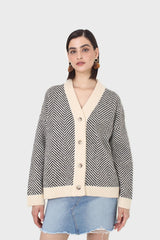 Ivory and black herringbone cardigan
