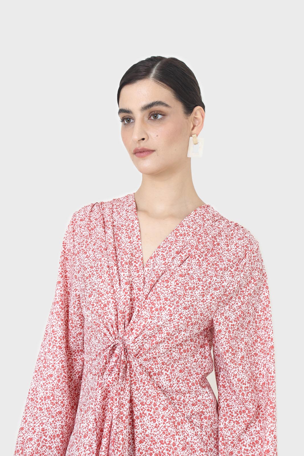 Pink and ivory floral print tie back maxi dress
