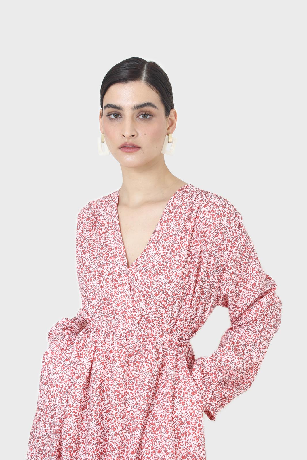 Pink and ivory floral print tie back maxi dress