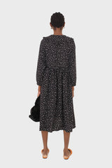 Black and white polka dot decorative collar dress