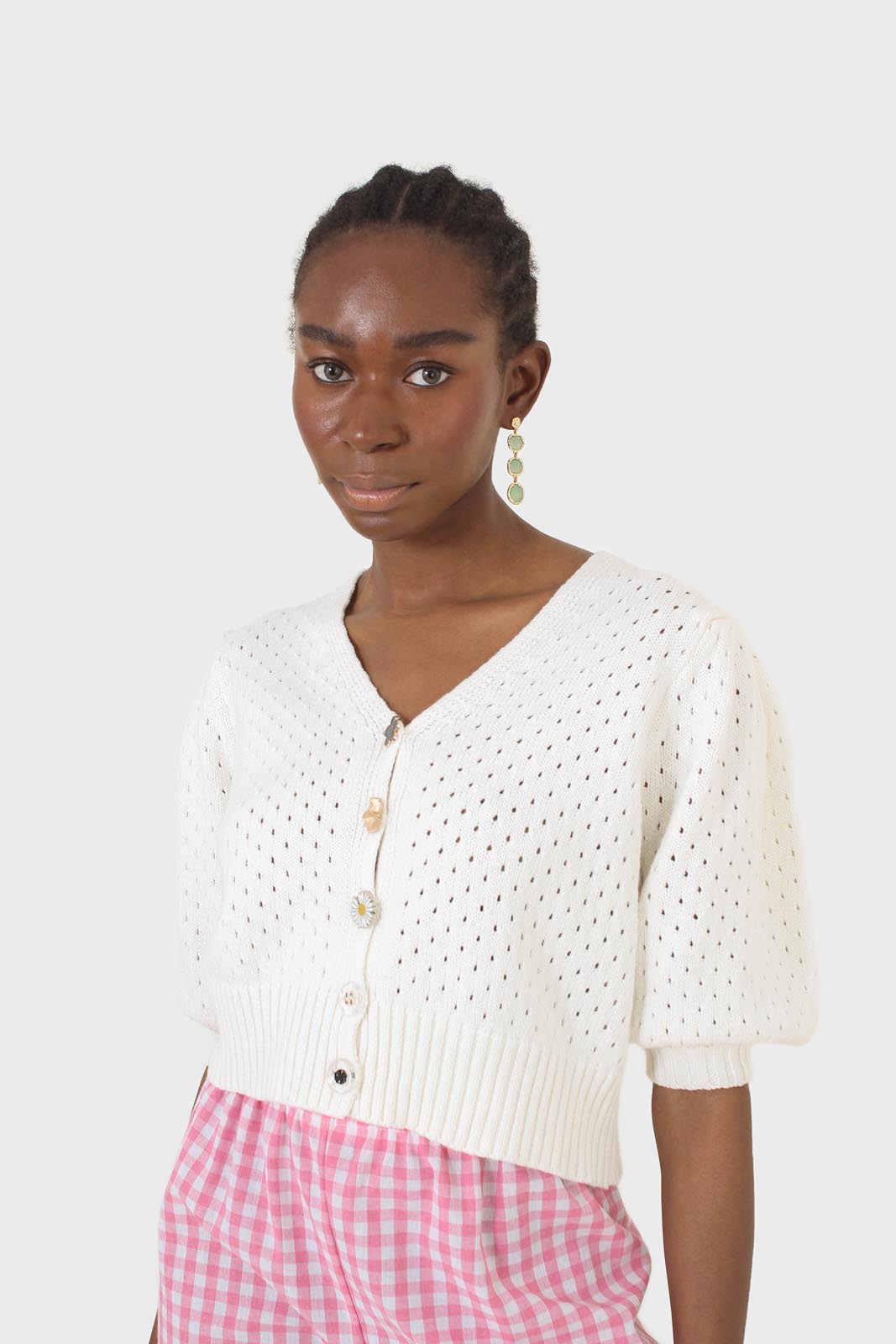 Ivory flower button cardigan