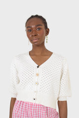 Ivory flower button cardigan