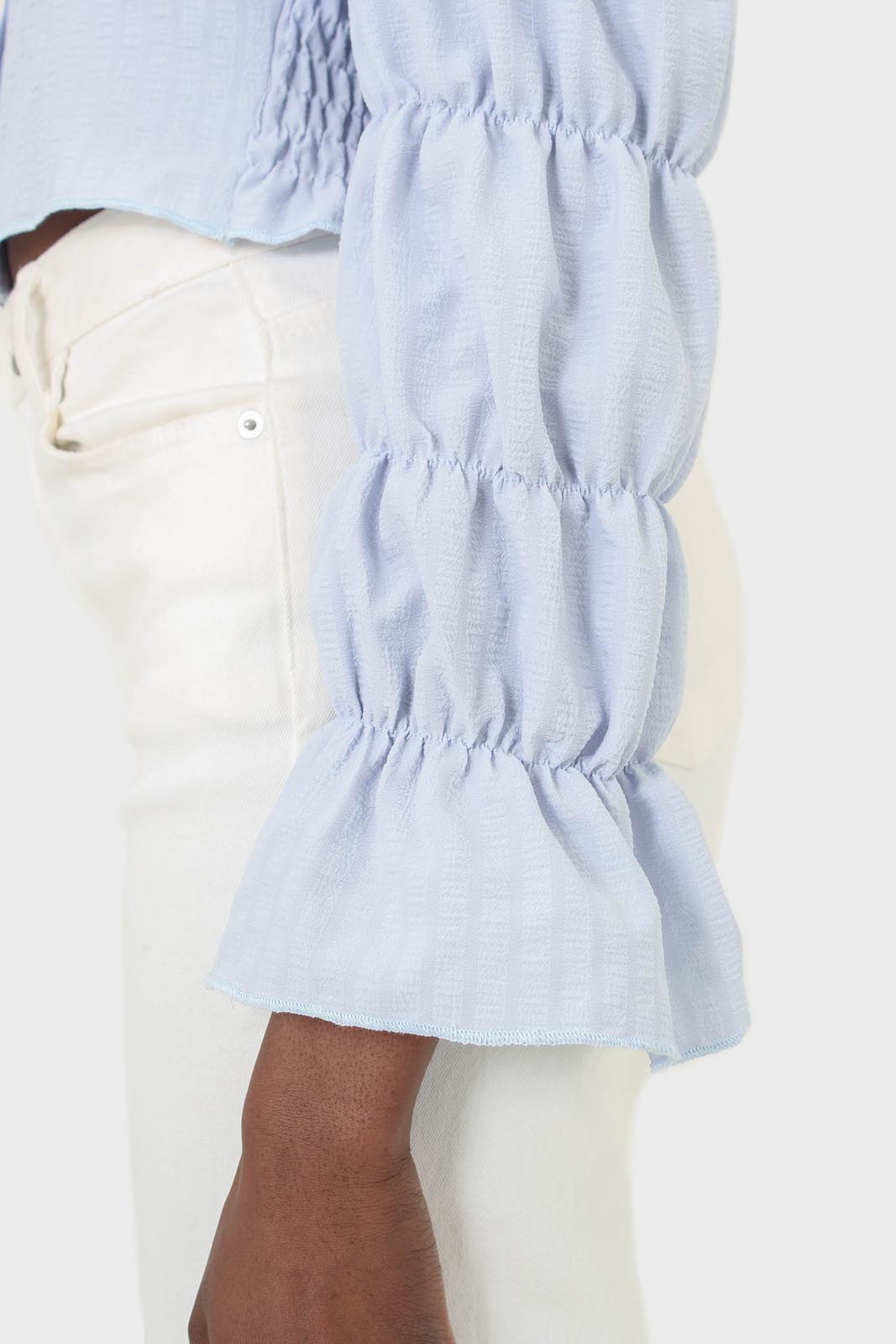 Blue button front detail bustier top