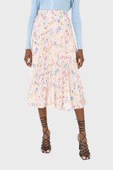 Pink floral print pleated skirt