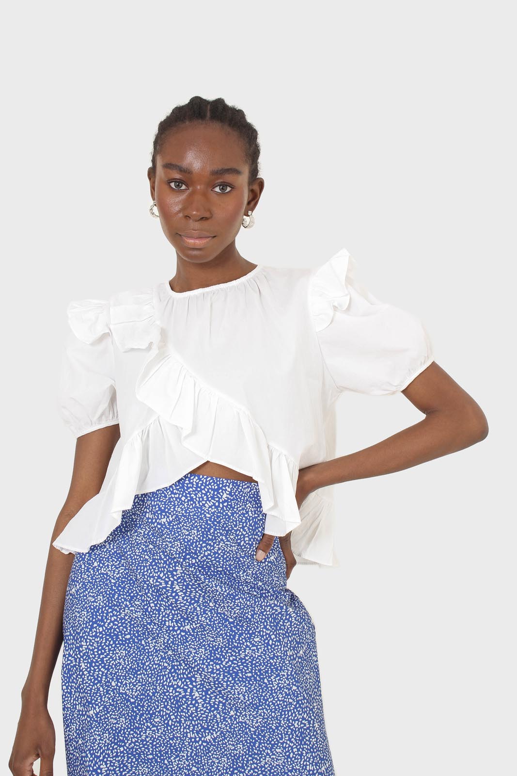 Cobalt blue and ivory dappled maxi skirt