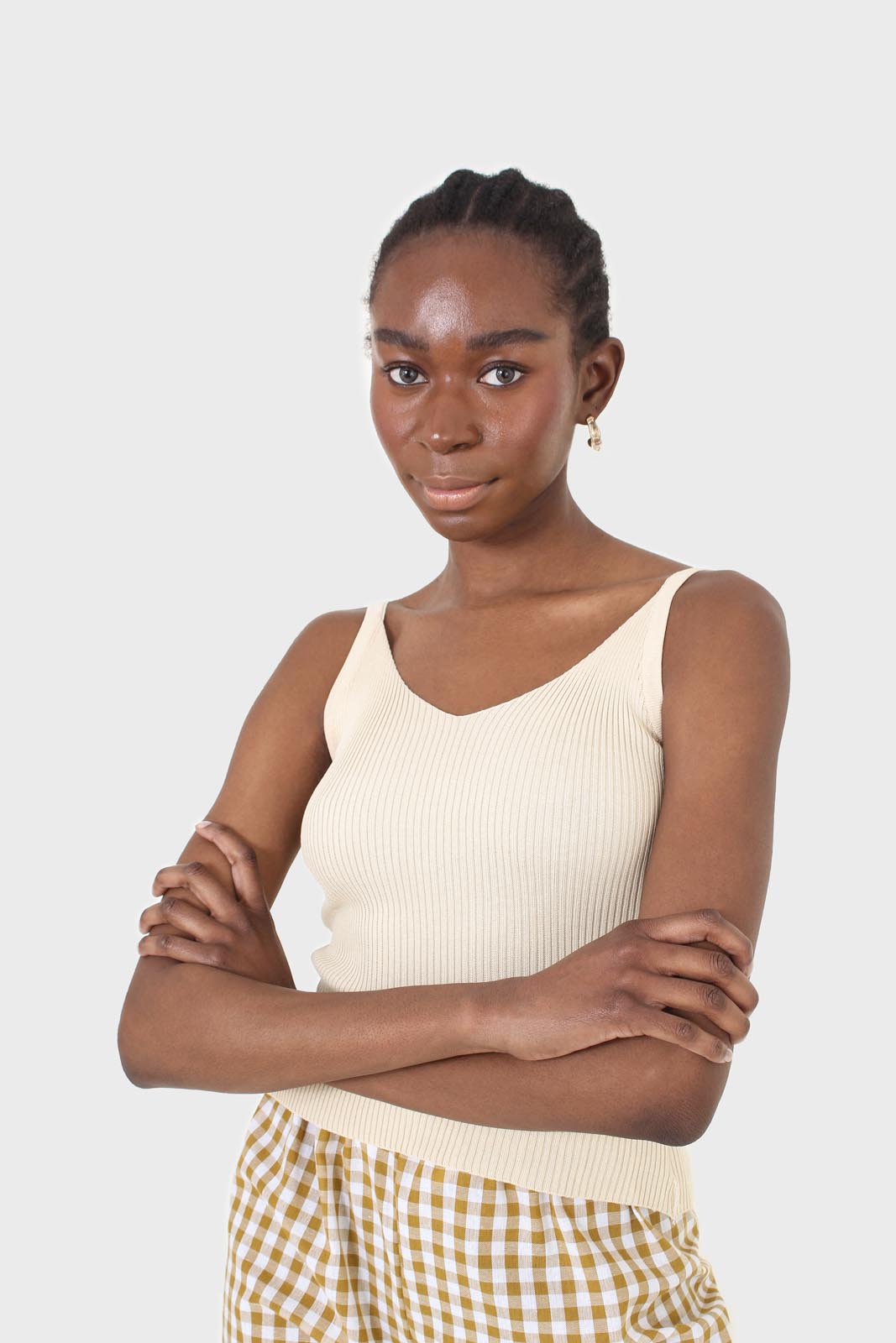 Beige v-neck knit tank