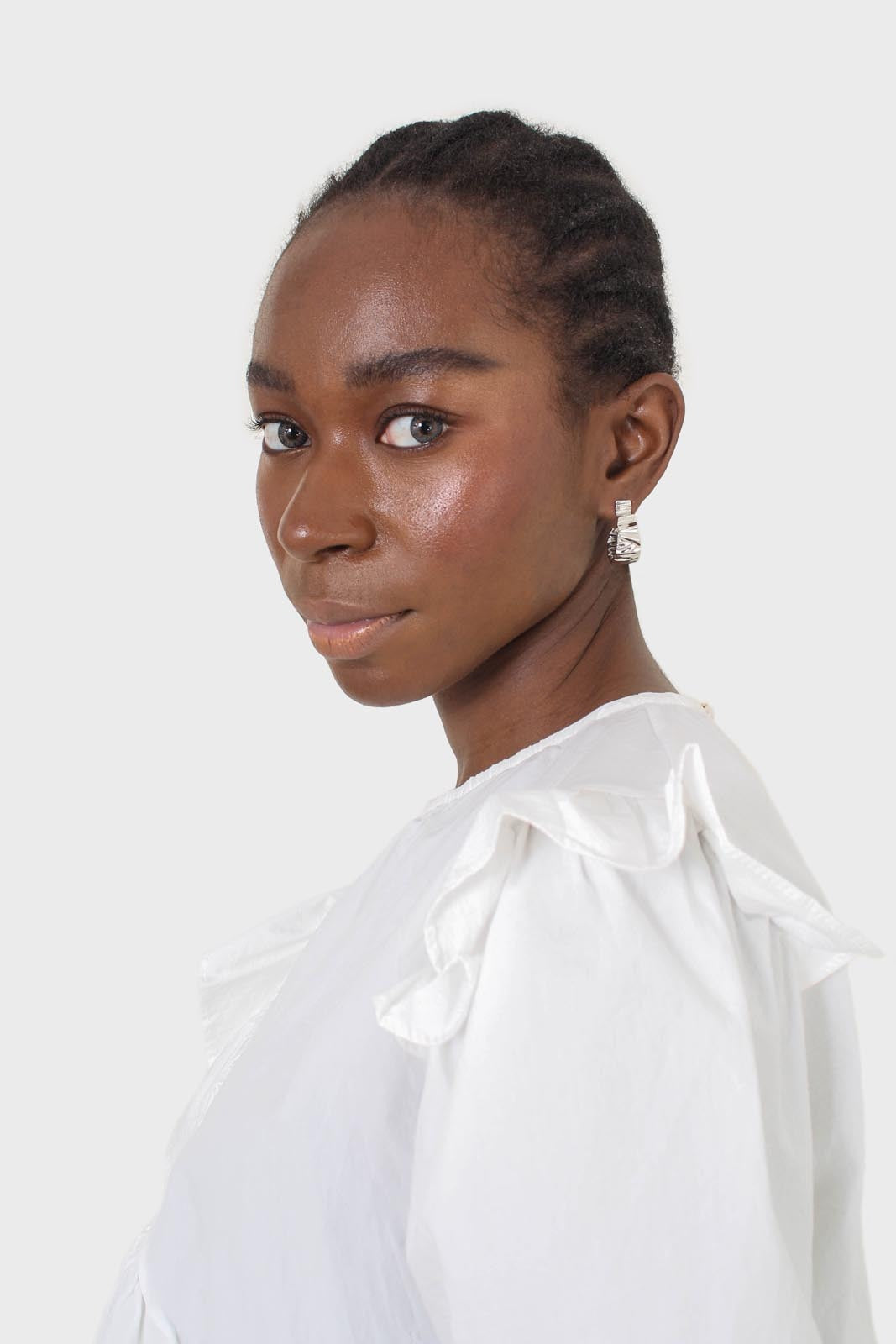 White asymmetric frill short sleeved top