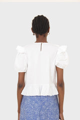 White asymmetric frill short sleeved top