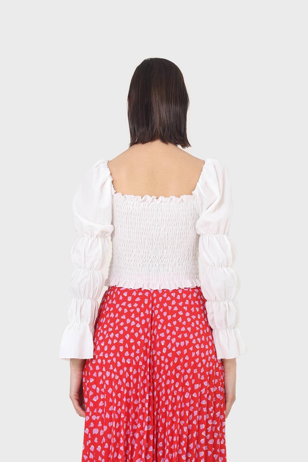 Red and pink heart print pleated midi skirt