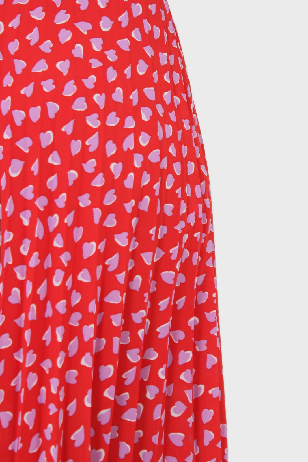 Red and pink heart print pleated midi skirt