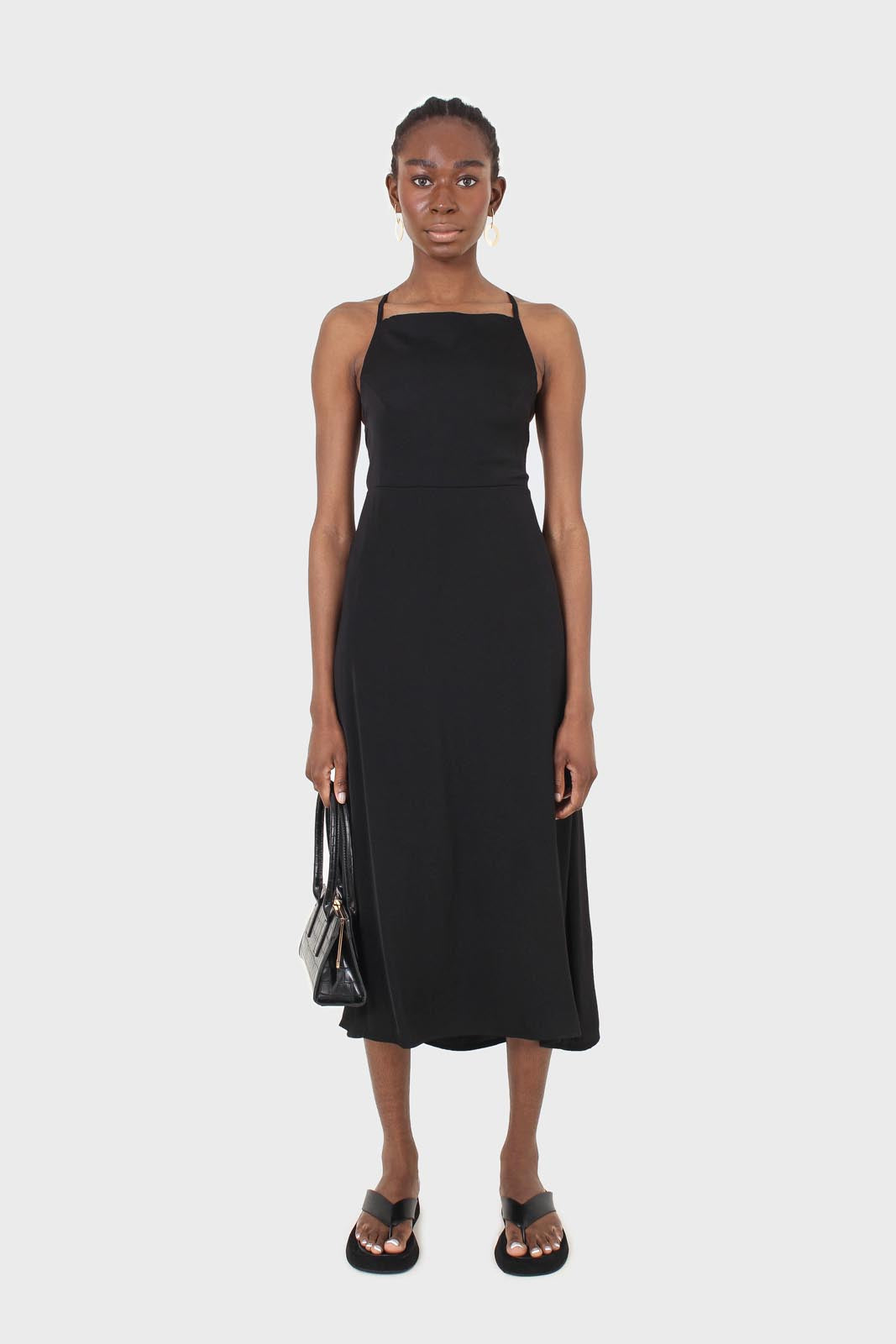Black strappy tie back dress