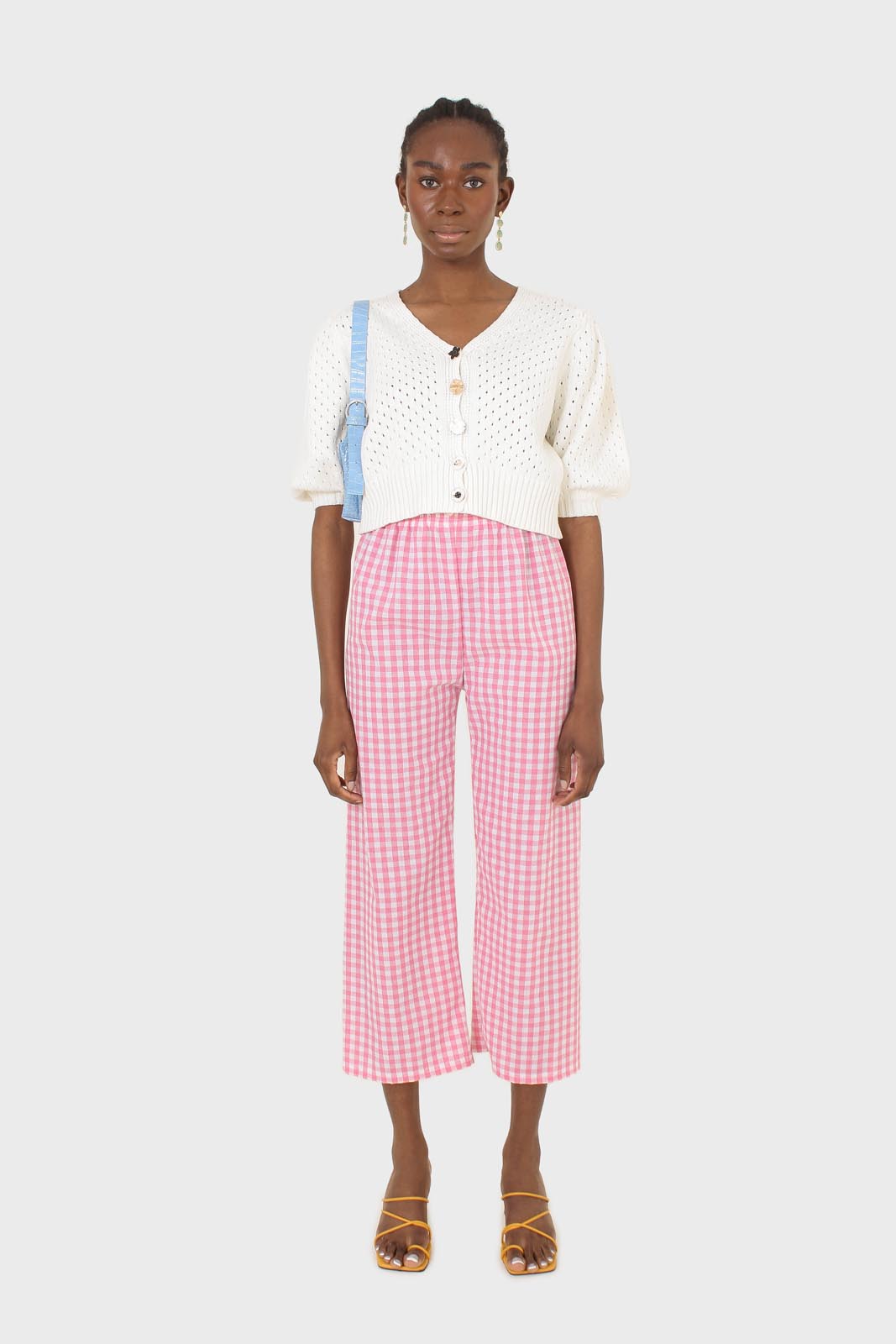 Pink and white gingham loose fit trousers