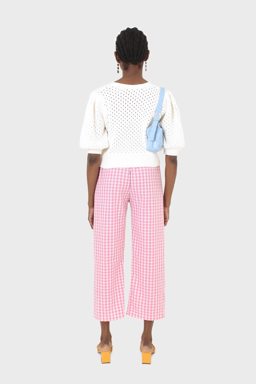 Pink and white gingham loose fit trousers