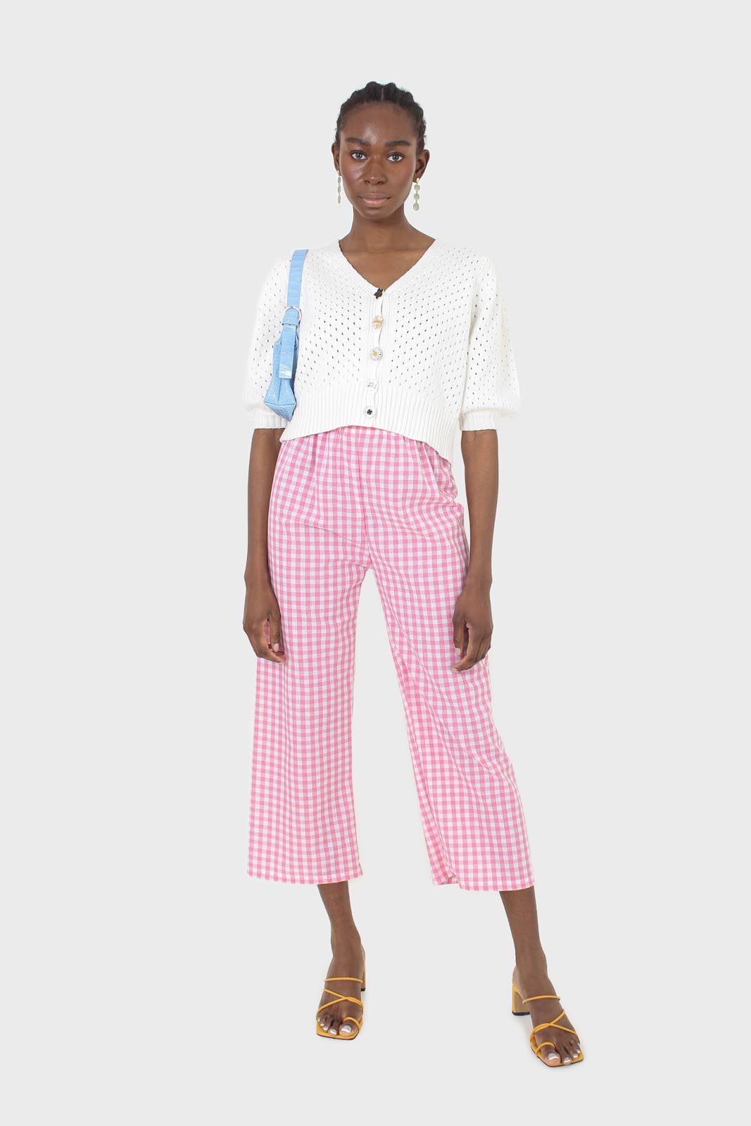 Pink and white gingham loose fit trousers