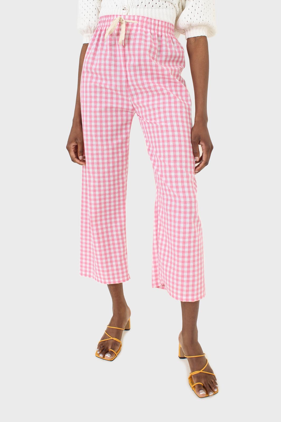 Pink and white gingham loose fit trousers