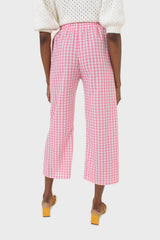 Pink and white gingham loose fit trousers