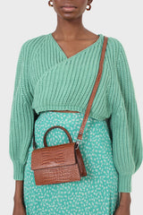 Brown croc skin rectangle thick chain handbag