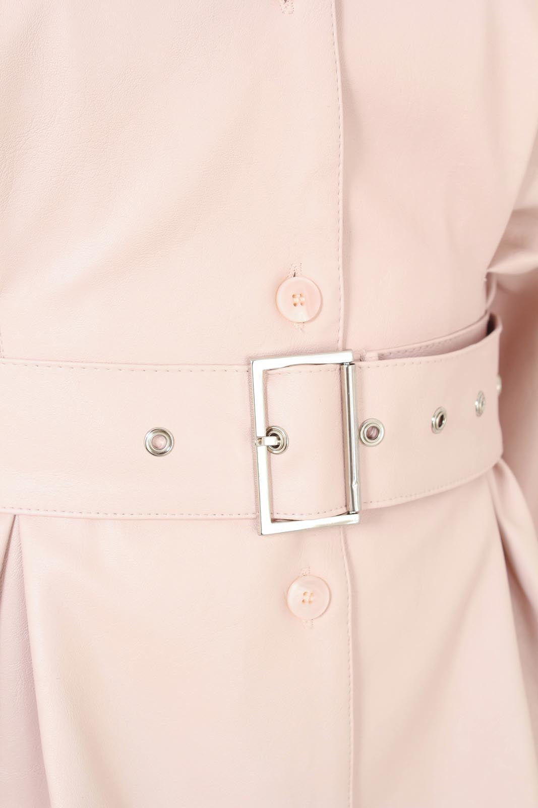 Pale pink vegan leather belted dress